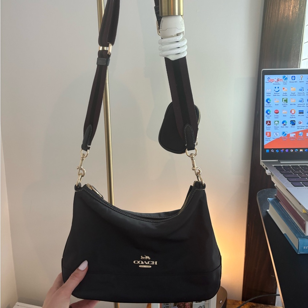 Coach Black Vinyl Bag with Gold Hardware